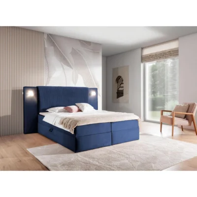 Fun Möbel Boxspringbett MARTEN in Dunkelblau, Liegefläche 120x200 cm – Taschenfederkern, Topperhöhe 4 cm